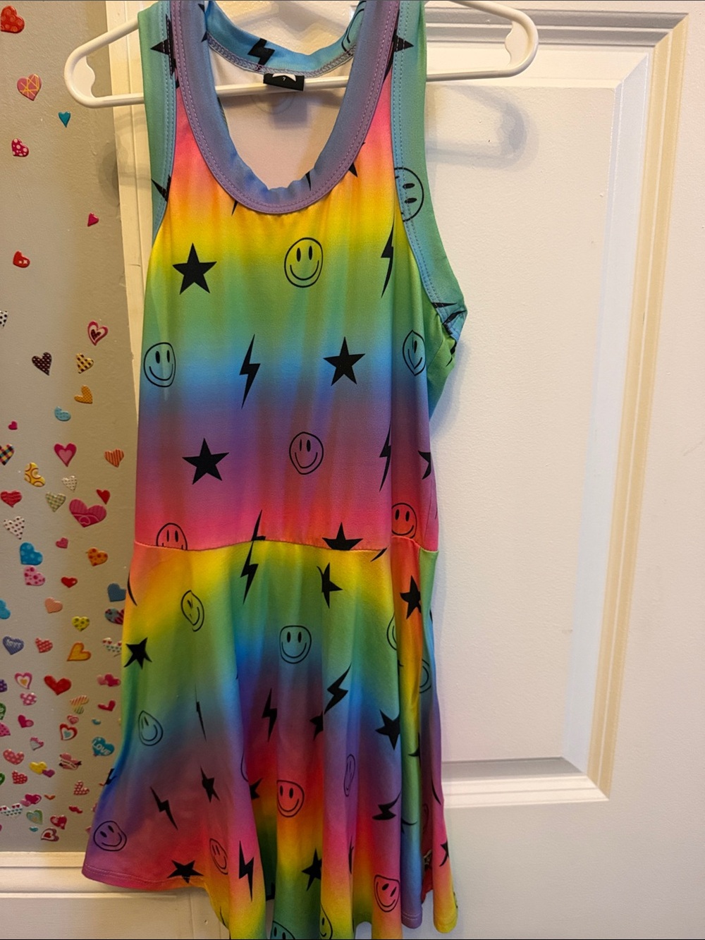 Girls Rainbow Smiley & Star Sleeveless Nightgown - Multicolor